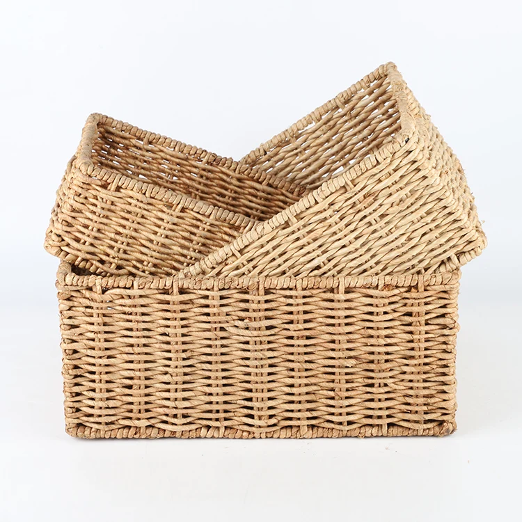 Rectangle storage basket set of 3 recycled paper rope basket hand woven basket for home organization
