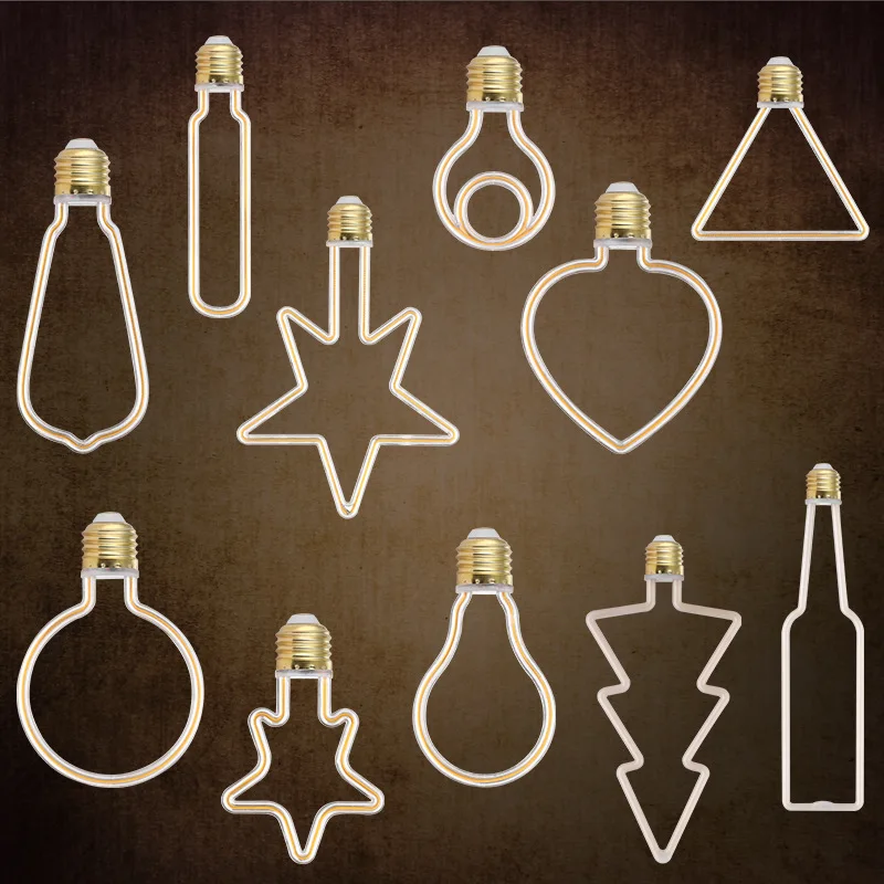 Newly Designed LED Flexible linear Bulb Peach Heart Five Star Square linear Incandescent Lamp