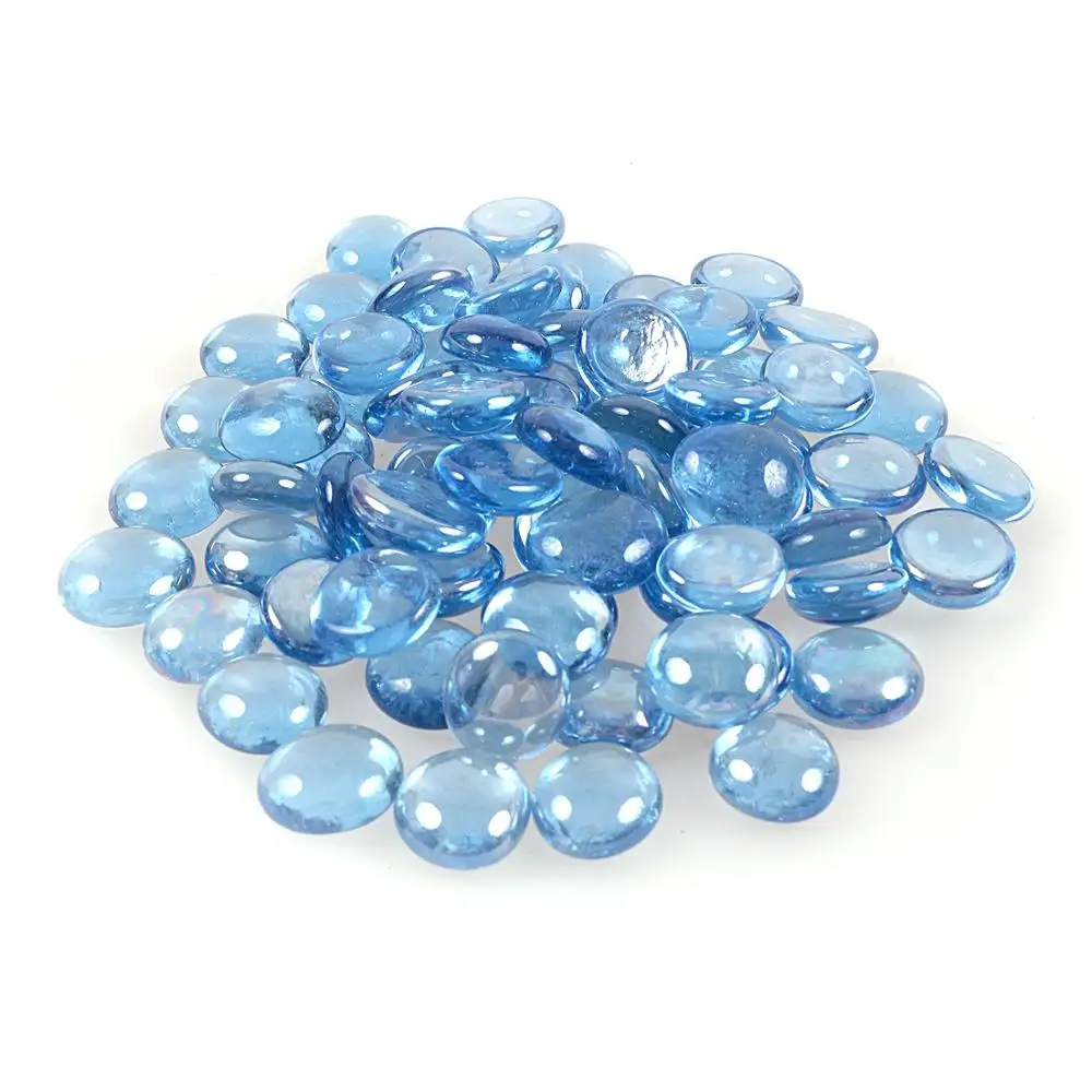 Round Shape Decorative Aquarium Pebbles Flat Glass Beads Glass for Fire Pit Vase Filler Planter DIY Decoration