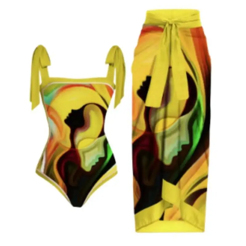 2024 Two Piece Summer Bathing Suit Cover Up Swimsuits Set ,Long Sarongs Beachwear Floral Printed Swimwear Set Beach Sarong