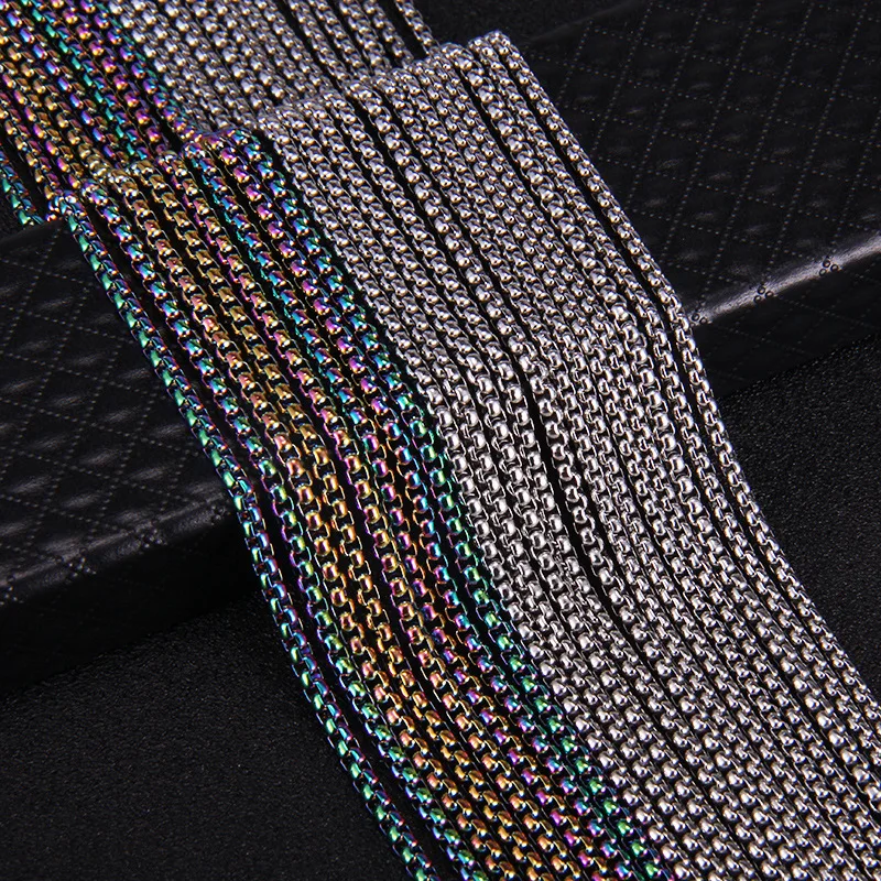 316 Stainless Steel Thin Box Chain Necklace Rainbow Color Plated Chunky Chain Necklace Jewelry For Men