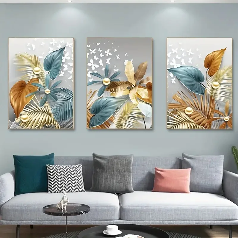 Fantasy Butterfly And Leaf Crystal Painting Wall Art Decor Glass Porcelain Painting For Living Room