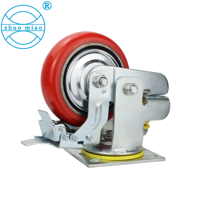 
factory cheap price6 inch Single springs PU wheel for automobile industry shock absorber caster Universal caster with brake 