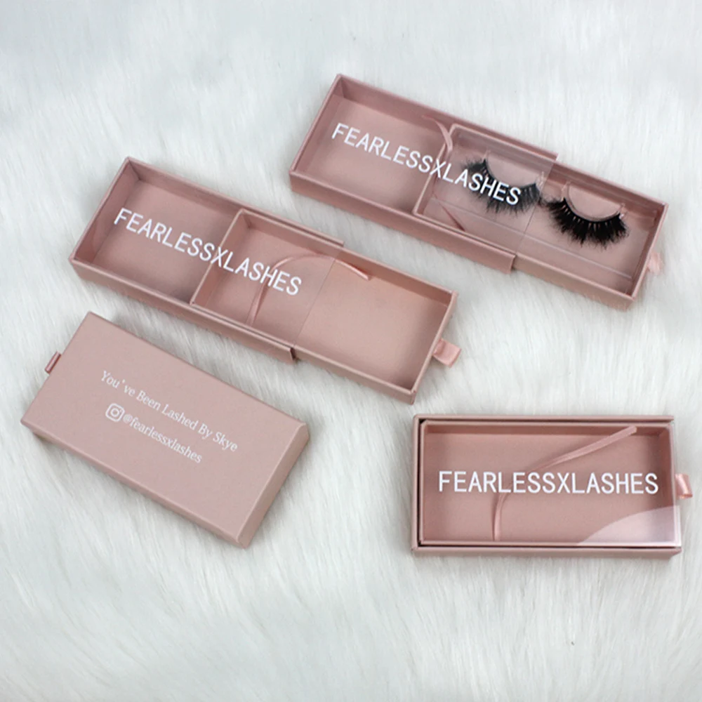 B566 lash tile box custom logo empty pink pvc drawer eyelash packaging box