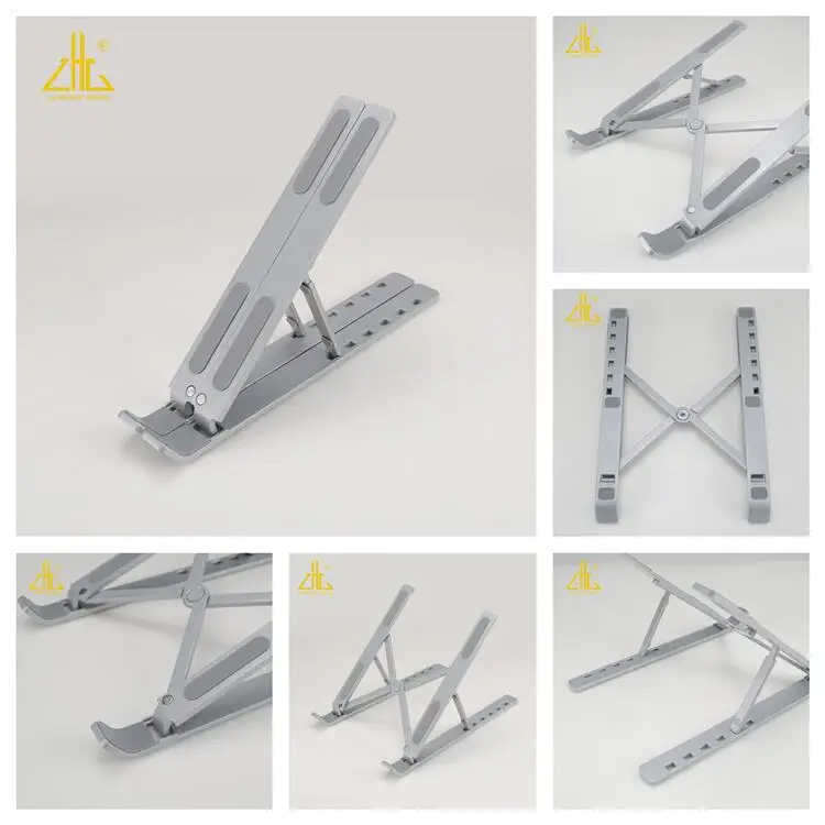 Wholesale short delivery time custom deformable ergonomic foldable aluminum silver lightweight adjustable angle laptop stand