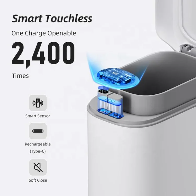 Automatic 3.5 Gallon Smart Trash Can Motion Sensor Rechargeable Touchless Garbage Can Lid Auto-Adsorption Slim for Home Bathroom