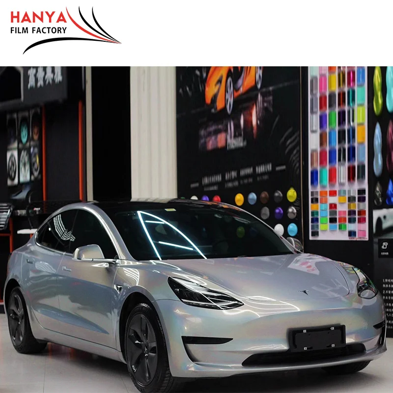 Glossy laser Silver White Rainbow Car Vinyl Wrap Laser Chrome Rainbow Color Car Wrapping Vinyl Wrap Car Body Decoration Film