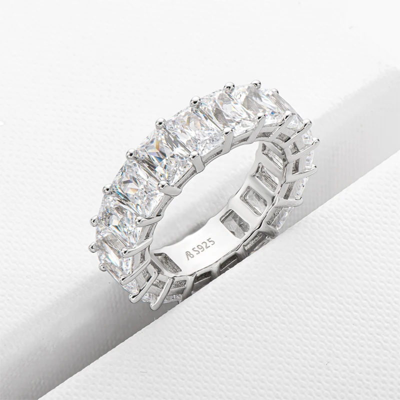 Best Selling Trendy 925 sterling silver ring 0.5CT Cubic Zirconia radiant cut eternity wedding Tennis Rings For Women