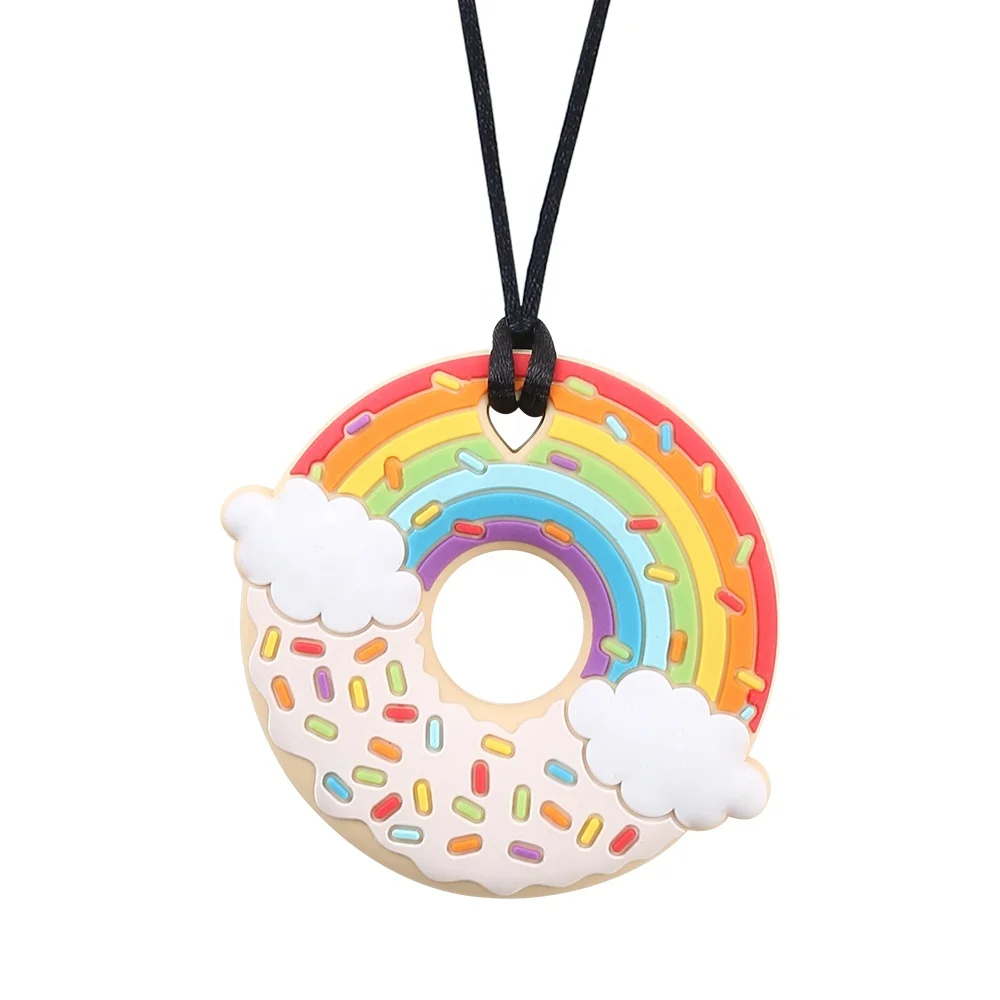 Christmas new arrival rainbow donut silicone baby chewable teething sensory toys teethers