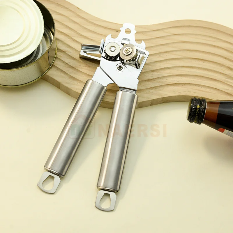 Heavy Duty Stainless Steel Manual Can Opener Oversized Easy Turn Knob Sharp Cutting Wheel Good Grips with Built-in Bottle Opener
