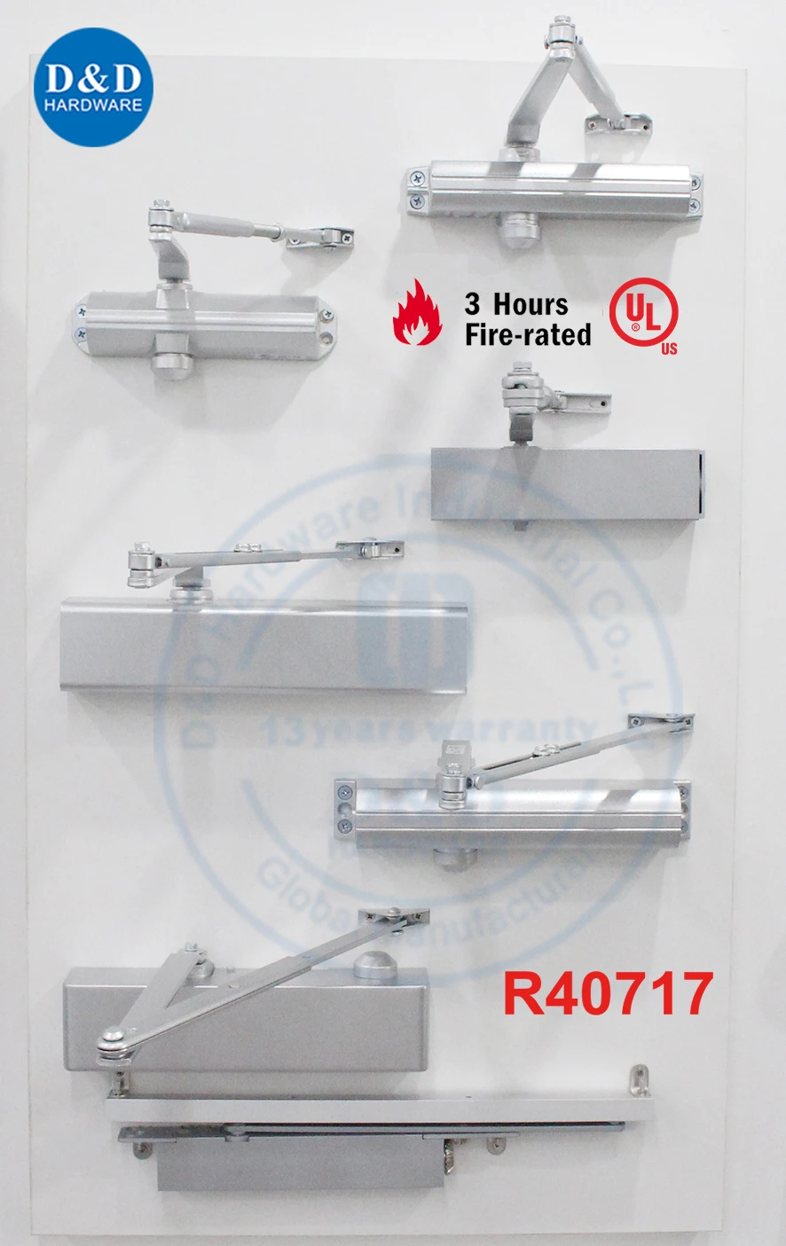 Heavy Duty UL Listed Automatic Cast Iron Body Low Opening Resistance Door Closer 15-150 KG 180 Degree 1400mm