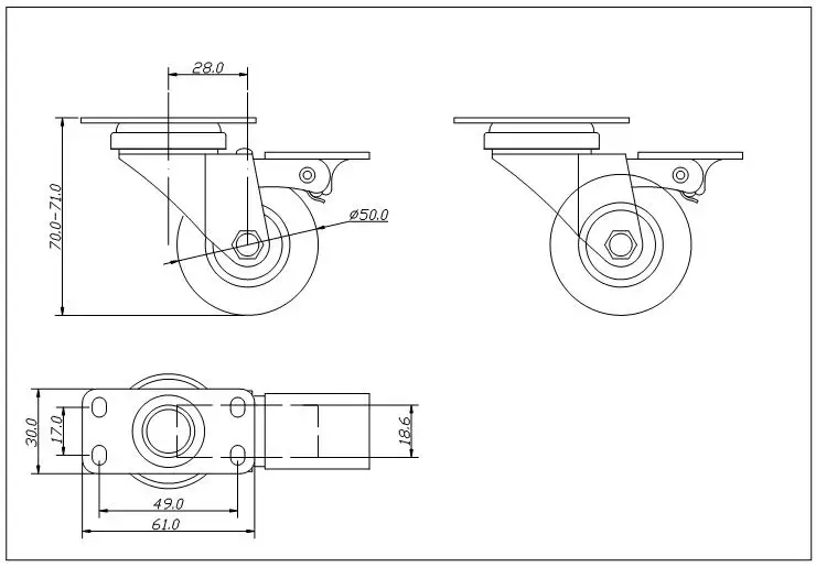 50mm diameter steel furniture pu wheels caster