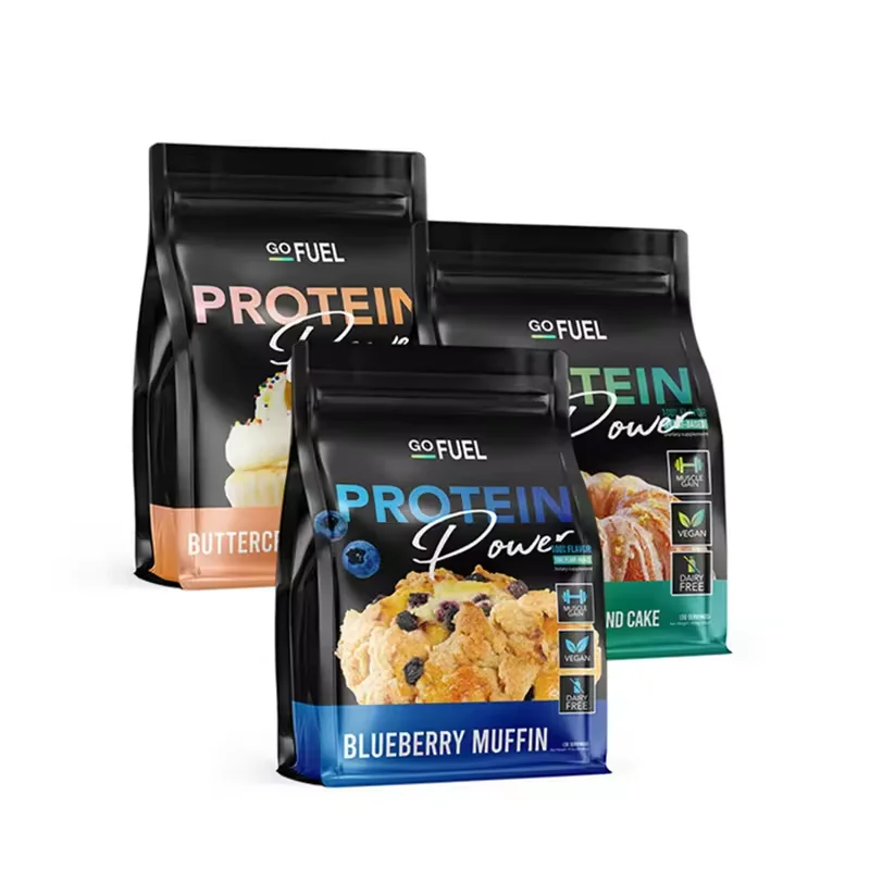 Customized Protein Powder Bags Resealable Milk Whey Protein Powder Packaging Flat Bottom Pouch Stand Up Pouch Ziplock Mylar Bag
