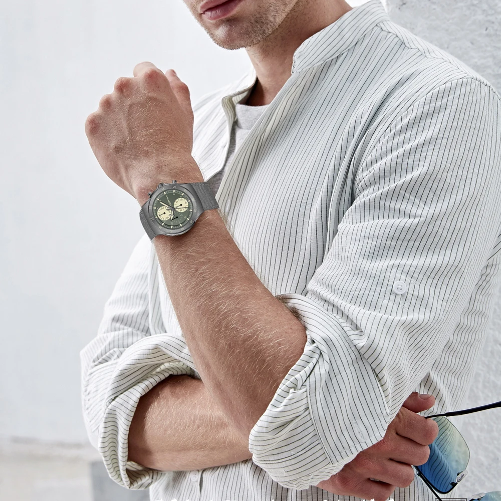 OEM 316L stainless steel Multi-function Chronograph quartz watch VD55 sport quartz watch 5ATM waterproof sapphire