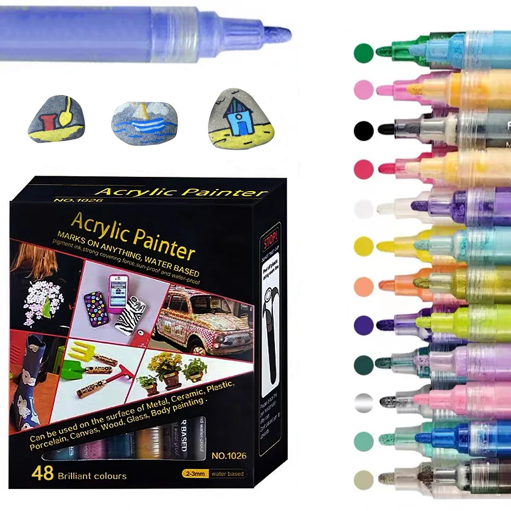 48 colors Ideal for Rock Wood Metal Plastic Glass Canvas Ceramic acrylic paint markers pen