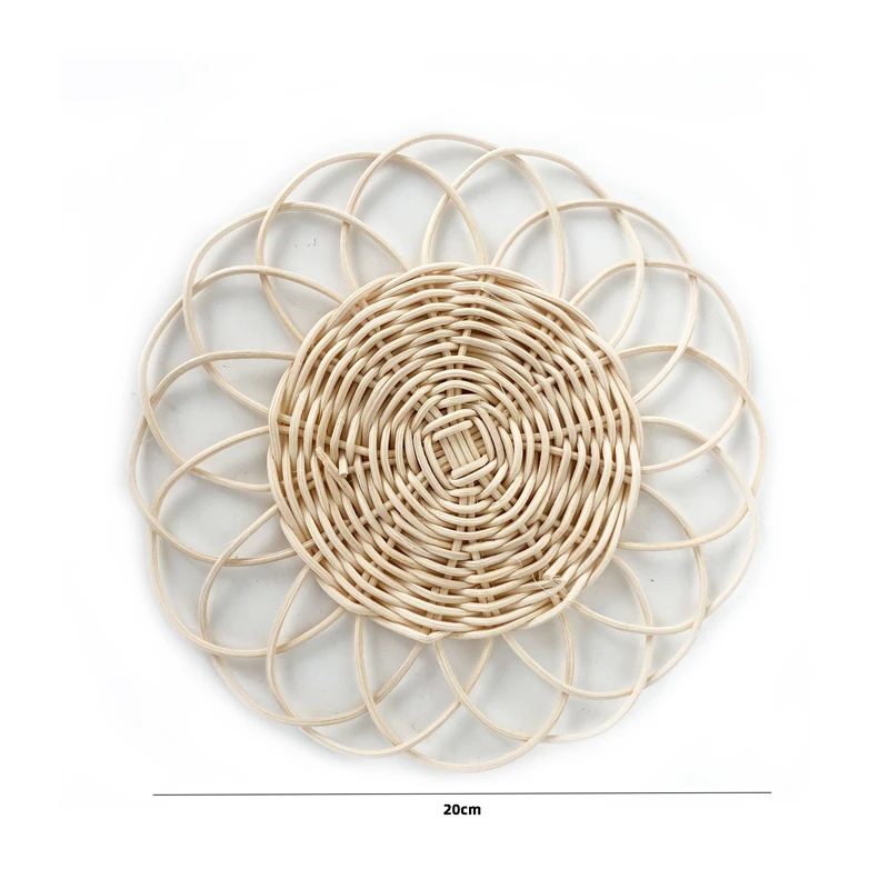 Hand Woven Rattan Placemat Wicker Charger Plate for Table Coaster for Kitchen Wedding Handmade Tabletop Cup Mat Photo Props