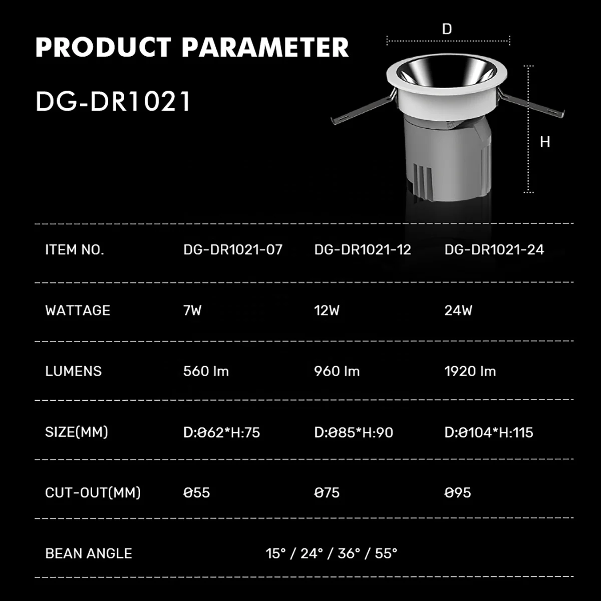 DNG Indoor Lighting Round Square Mini Spotlight 45 Degree Adjustable Led Downlight Cut Off Size 75mm 12w Led Recessed Downlight