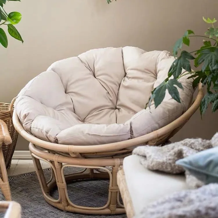 Modern Japanese Lazy Chair Real Rattan Sun Lounger for Balcony Leisure Sofa Chair for Living Room and Bedroom