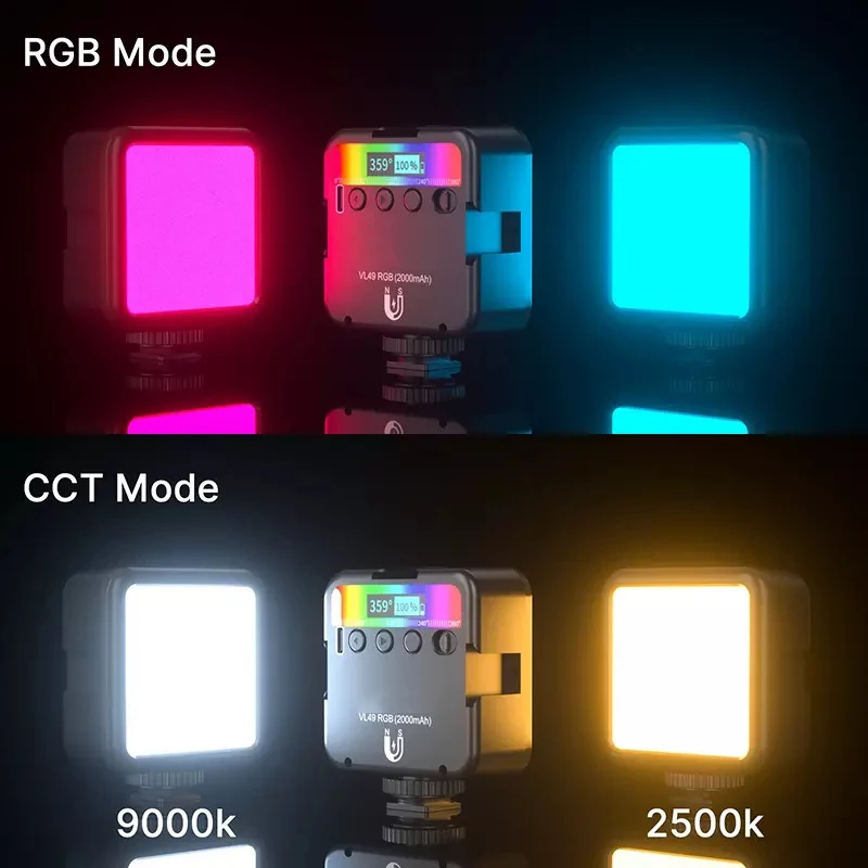 Hot sale Arcury magnetic Mini RGB 2000mAh Camera Video Light Lighting for Tiktoks Photography Vlog Live VL49RGB