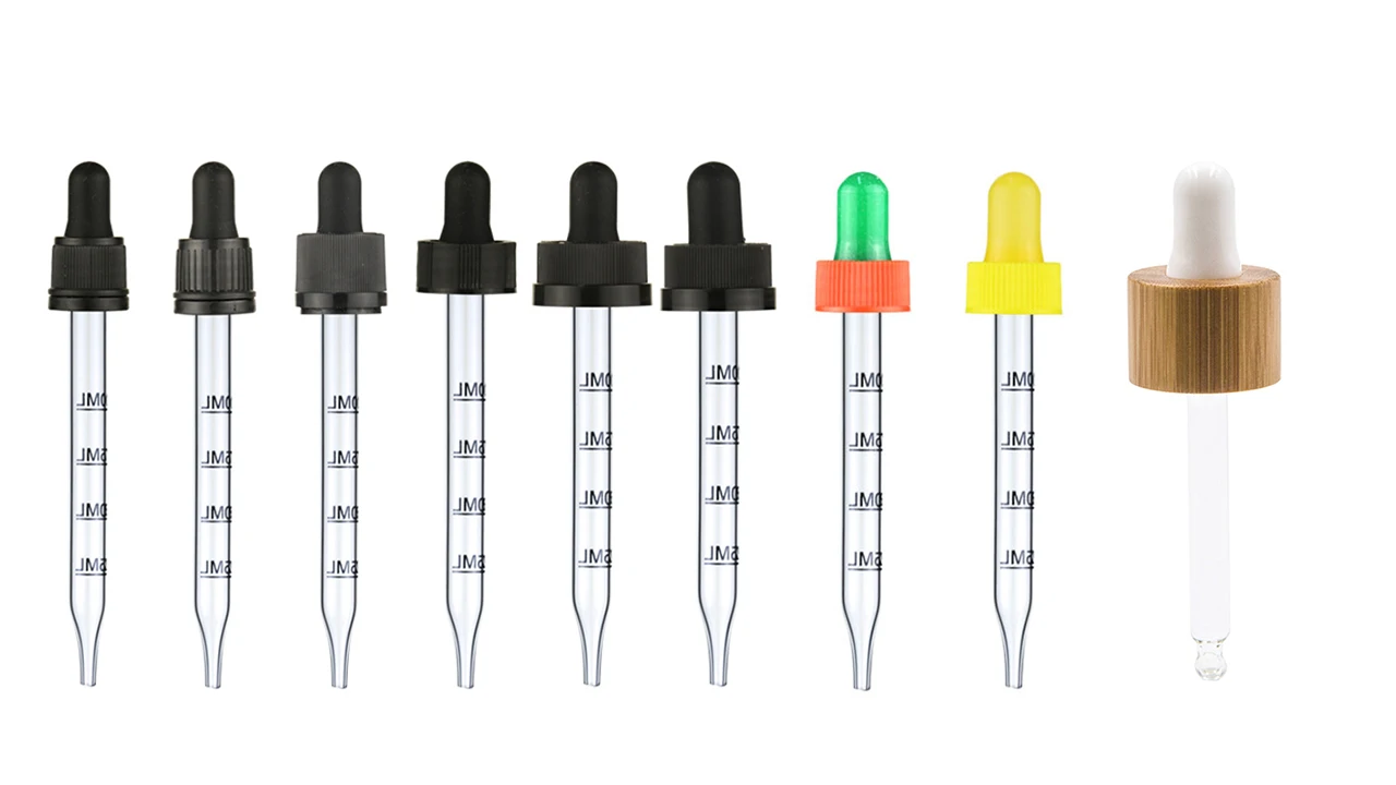LANJING New Products 20/410 Caliber Universal 1ml Glass Dropper With Plasticil Dropper White Rubber Head Pipette With Glass Tube