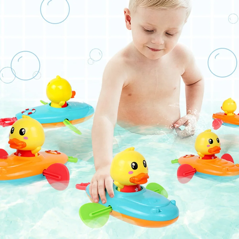  Детская игрушка для игры в воде ванну цепочка гребная лодка плавающая мультяшная утка младенцев раннего развития Пляжная ванной