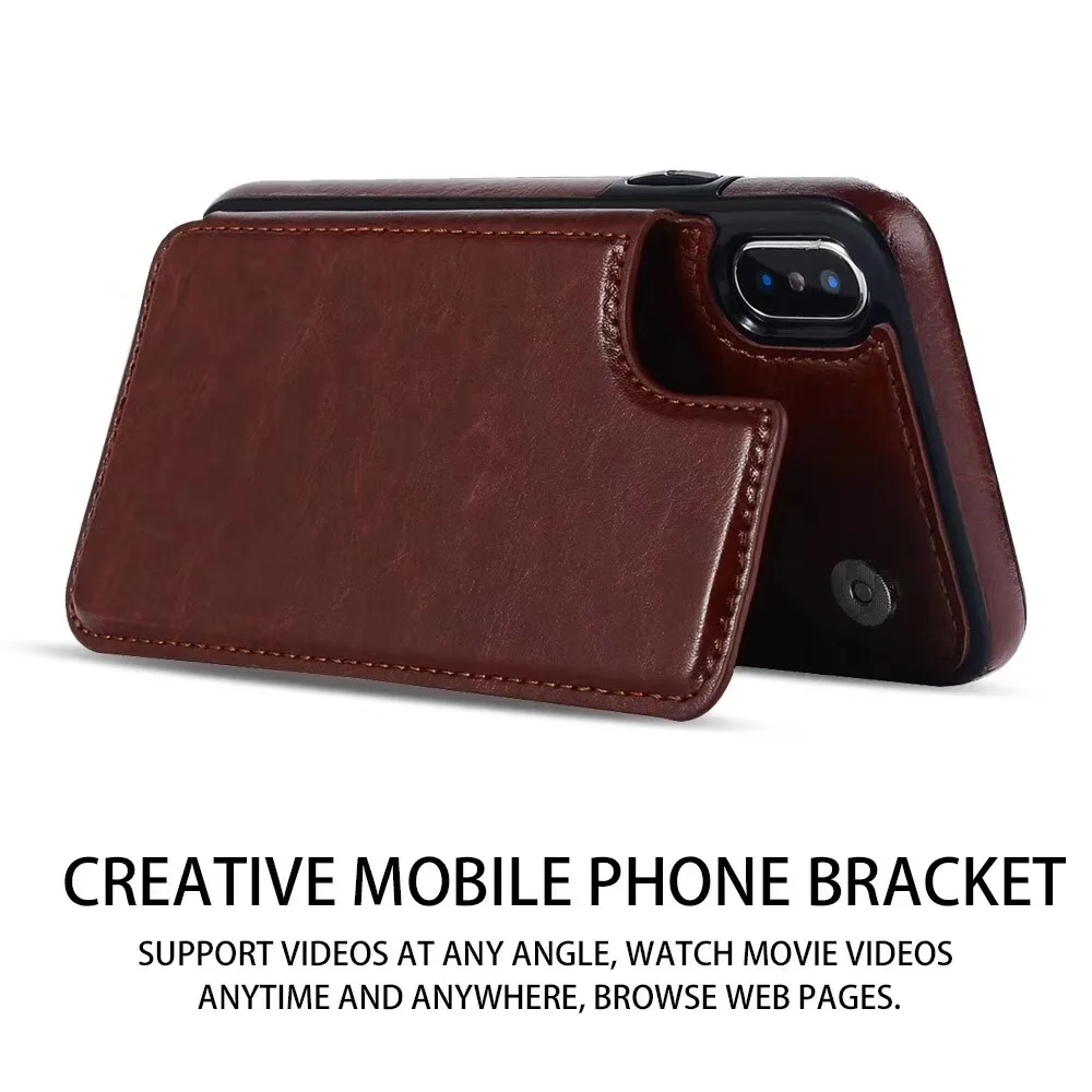 New item For iphone 6 7 X leather wallet case with double magnet button card slot case wallet