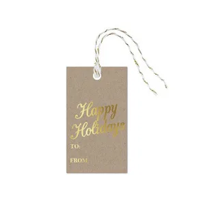 
Custom Logo Name Friendly Eco Brand Hangtag Brown Kraft Paper Reversible Printing Coffee Cup Hang Tags With Natural Hemp Rope 