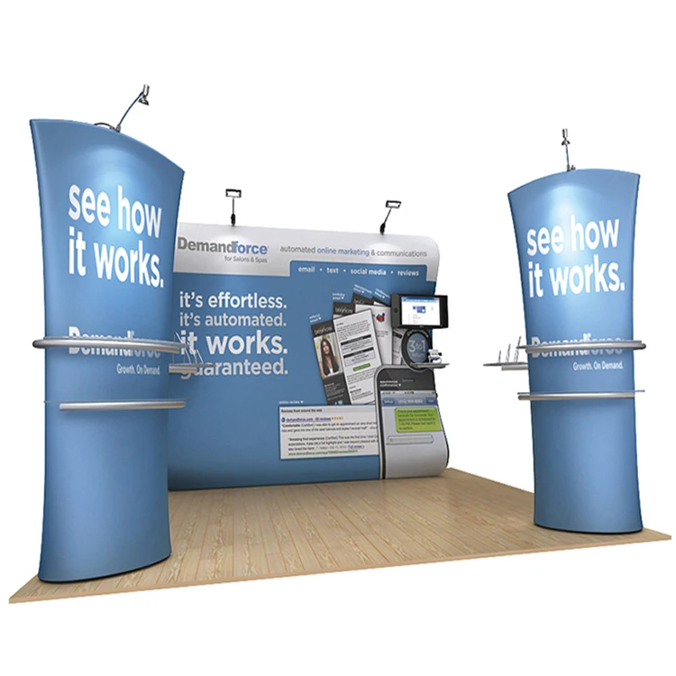 3X3m 3X6m Trade Show Exhibition system Booth with tower could show cargo perfect by laser light and shelf could hold more cargo