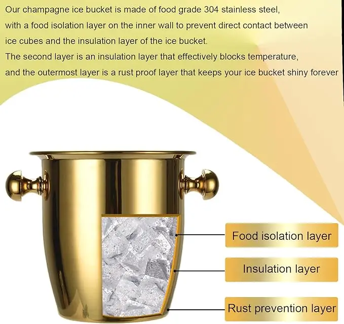 304 Stainless Steel European Style Champagne Bucket Thickened Ice Bucket Ice Cubes Chilled  Wine Barrel Hotel Bar KTV