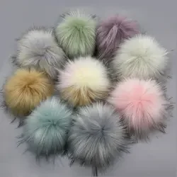 Factory Price Fake Raccoon Fox Fur Pompom With Snap Button Big Ball Pom Pom For Beanie Hats DIY Fur Accessories