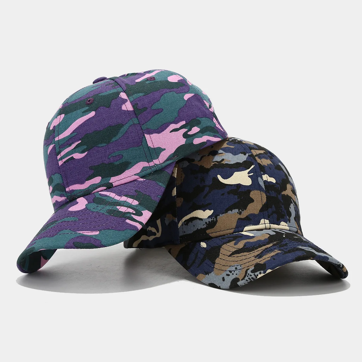 Wholesale Unisex Colorful 3D Puff Embroidery Cotton Twill Outdoor Custom Blue Camo Baseball Cap