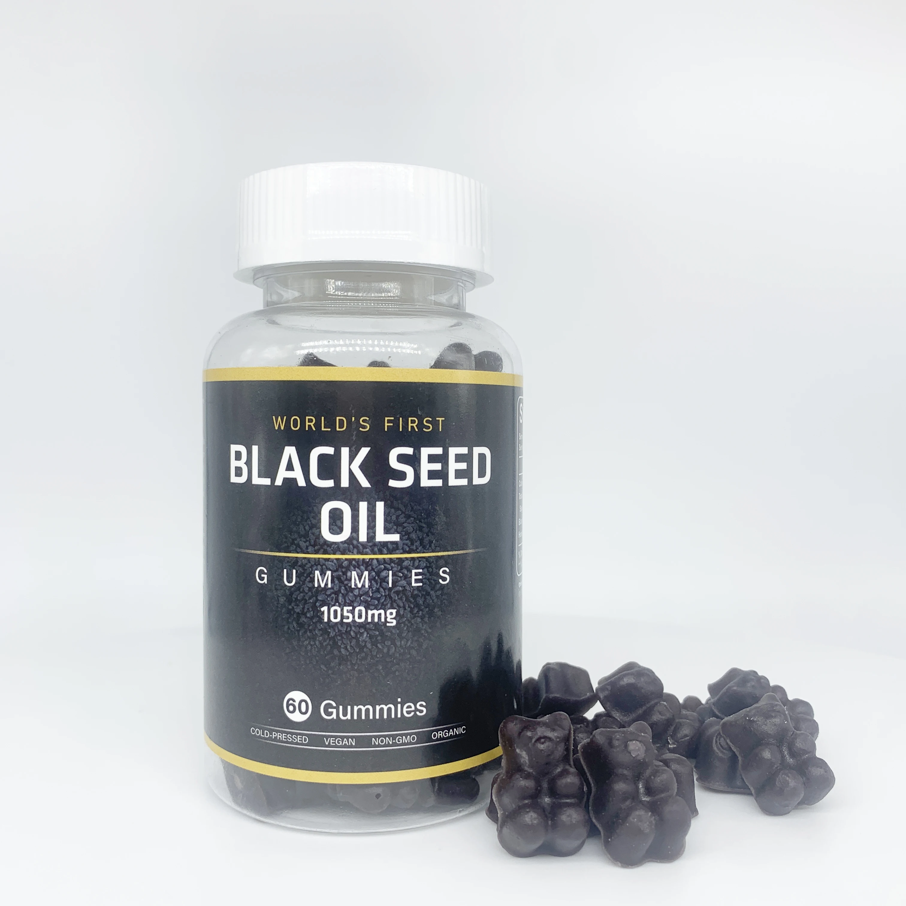 OEM Support Hair Nail Skin Healthy Supplement Food Black Seed Oil Gummy 1050mg for Vegan