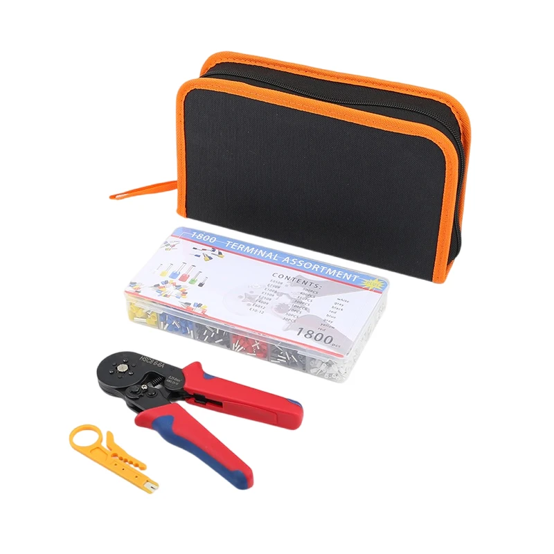 HSC8 6-4A 1800pcs 20-8AWG 0.5-10mm Electrical insulation Assorted Copper Tubular crimping pliers Terminals kit Set bag