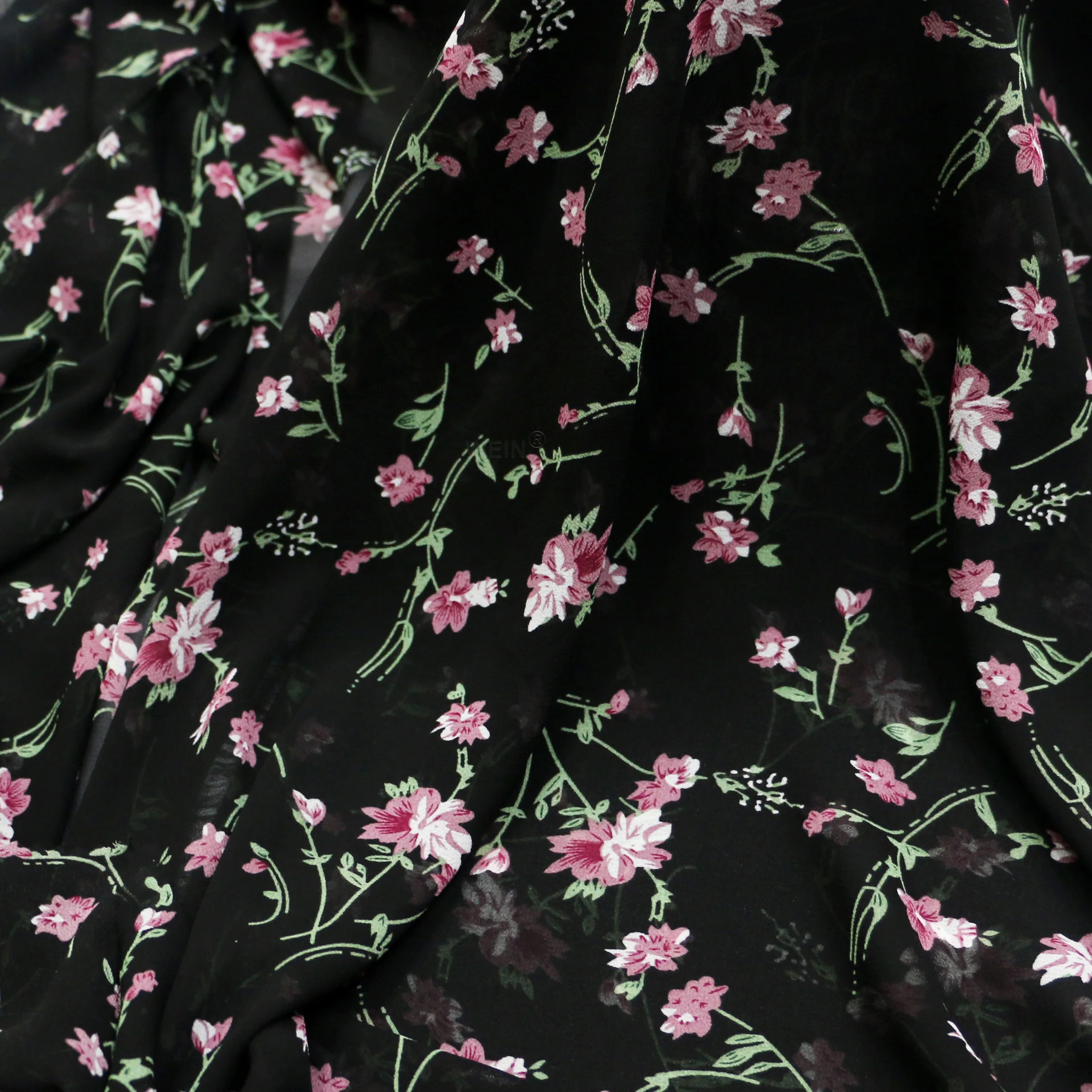 WI-A08 тканые 100% полиэстер с цветочным принтом 75d шифоновая ткань для платья