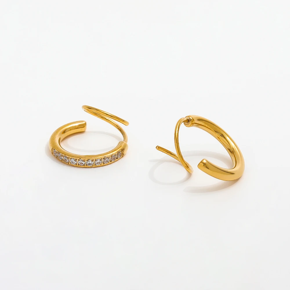 JOOLIM Jewelry PVD 18K Gold Plated Stone Pave Spiral Earring Stainless Steel Jewelry New Trendy Jewelry