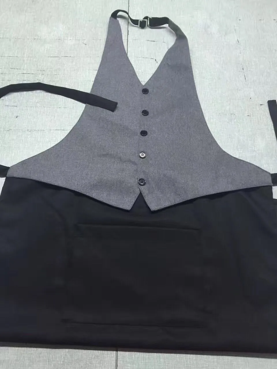 custom denim barber apron with leather pocket