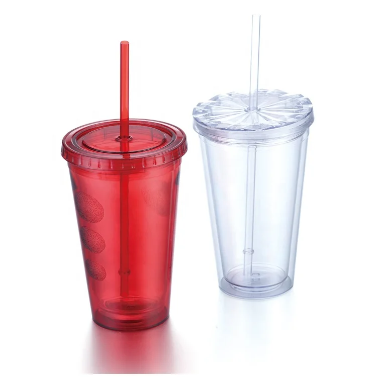 Freeze Double Wall Plastic Mug With Straw