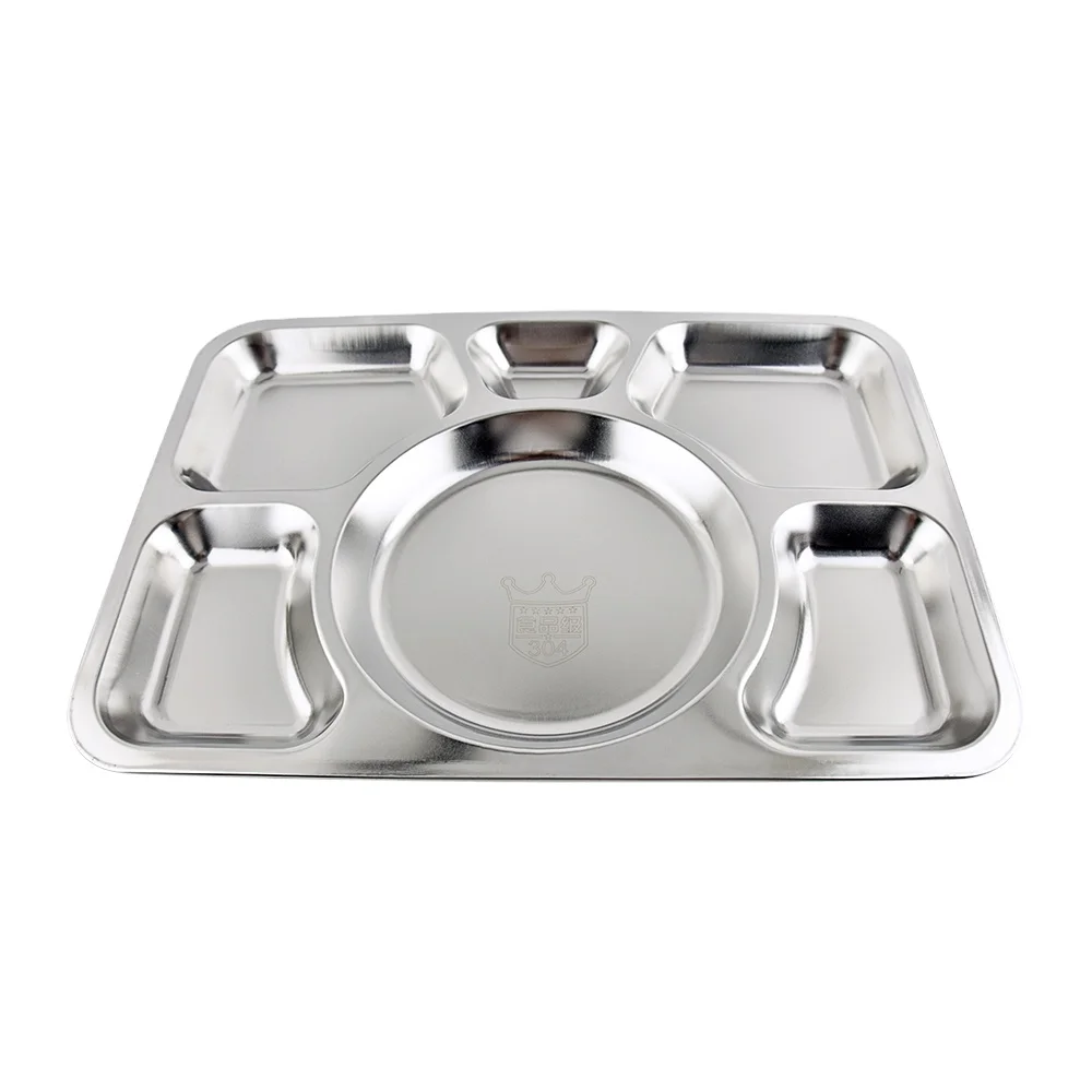 6 Divided Food Grade Stainless Steel 304 Fast Food Canteen Compartment Tray