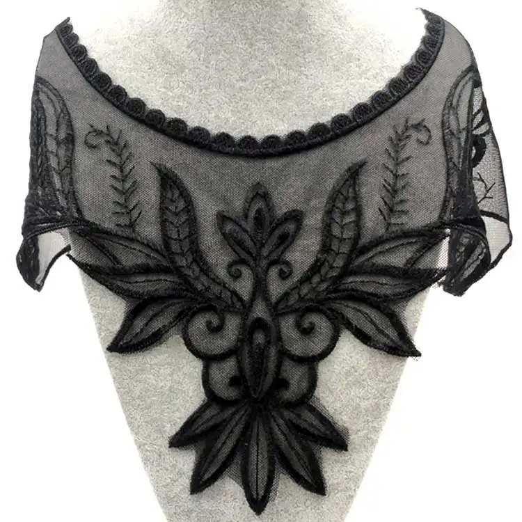 Black mesh fabric Embroidery lace accessories transparent mesh bottom lace flower piece clothing chest bit lace flower piece