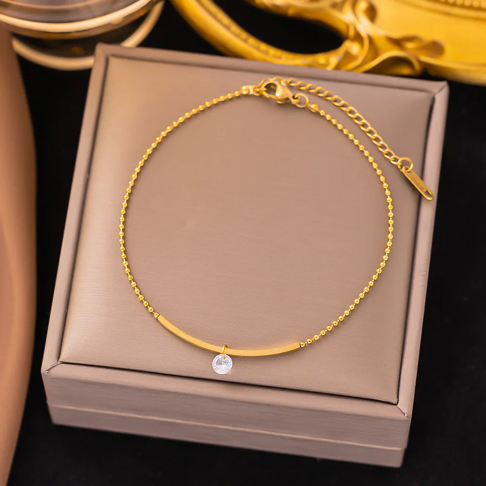 Trendy Charm Cherry Pendant Anklet Bracelet Punk Jewelry Anklets Link Chain Stainless steel Round Ball Bracelet Anklet