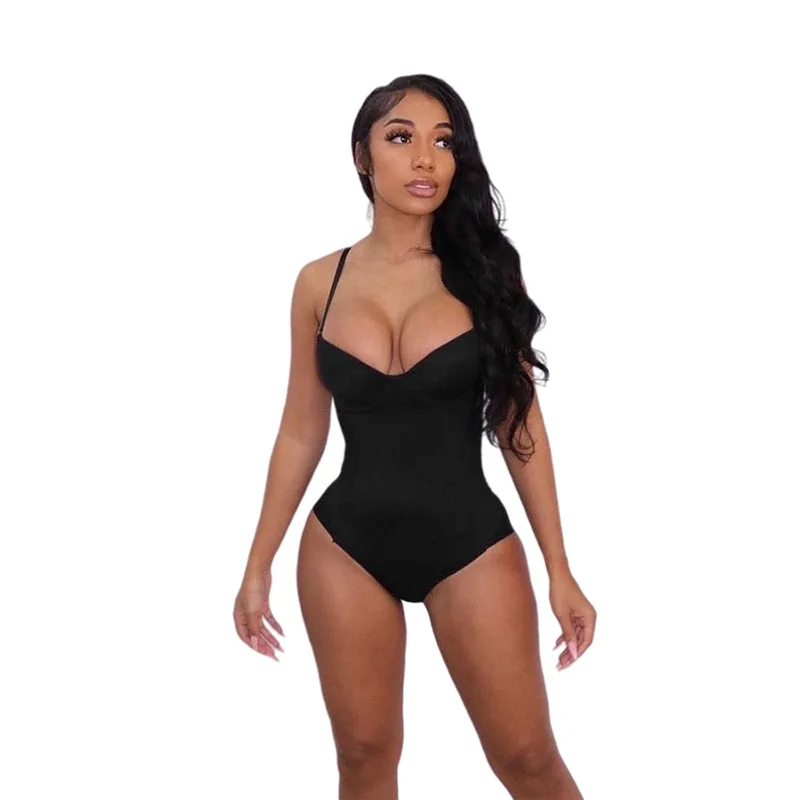 Solid Body-Shaping Bodysuits Women Sexy Patchwork Mesh Backless Cleavage Sleeveless Concise One Piece Female Clubwear