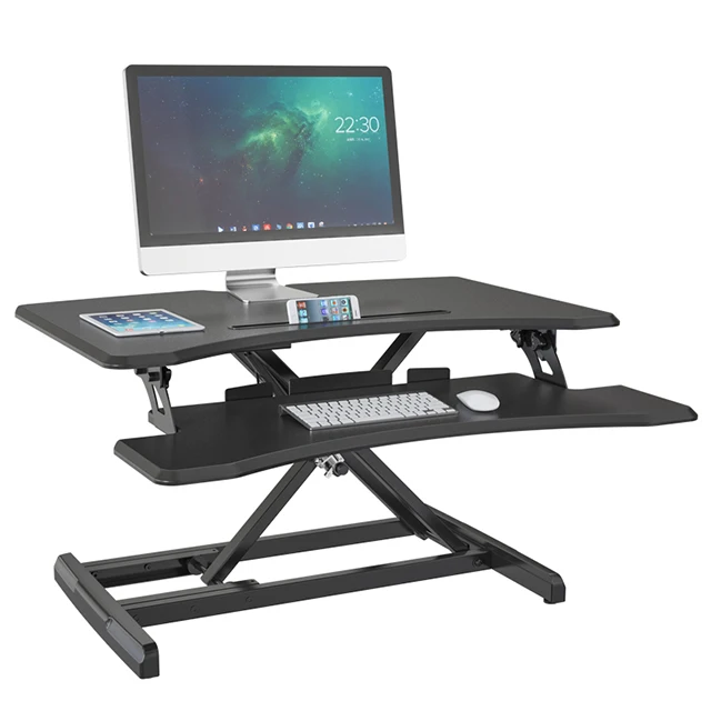 Black Gas Spring Height Adjustable Stand Up Desk Sit to Stand Desktop Workstation