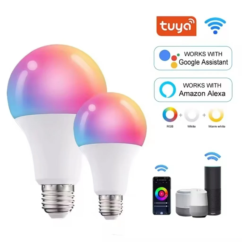 Смарт-Alexa светодиодный светильник Лидер продаж беспроводной Tuya E27 изменение цвета пульт дистанционного управления приложением смарт-RGB Wi-Fi лампочка