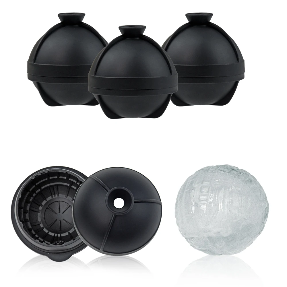 PREMIUM Ice Ball Molds Ice Ball Baker Molds for Cocktail BPA Free Slow Melting Death Star Shape Silicone Black Free Sample