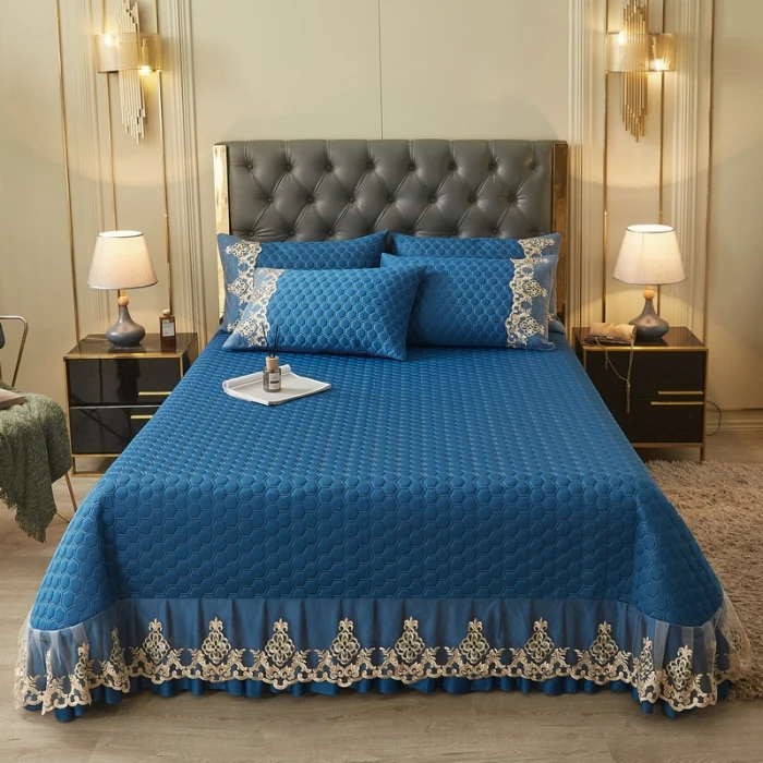 Natural Latex Ice Cooling Bed Skirt Pillowcase 3pcs Summer Sleeping Mattress Bed Sheet Home Bedding Set