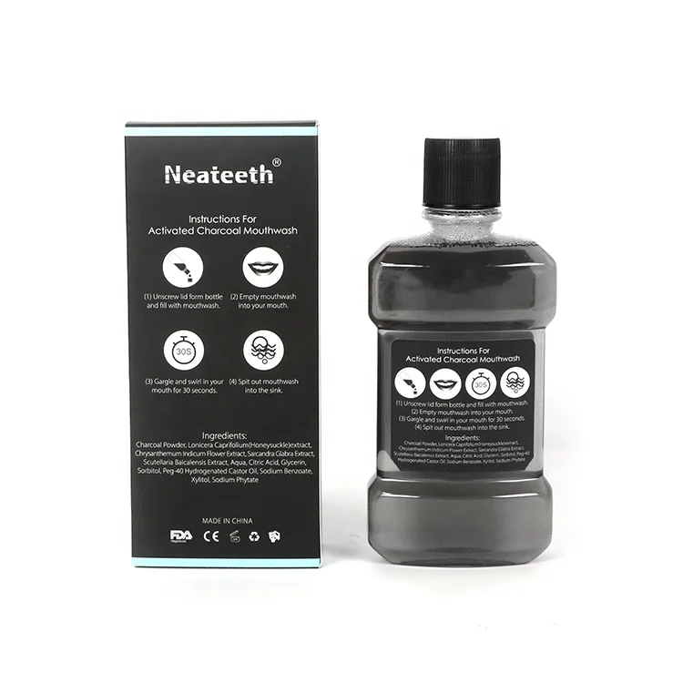  Good Quality Neateeth Alcohol Free Fluoride 250ml Activated Charcoal Whitening Mouthwash for