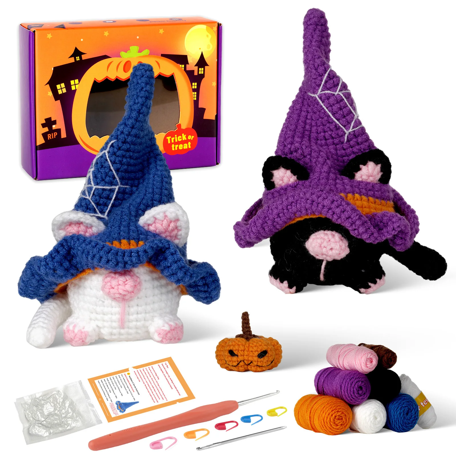 Halloween Cat DIY Knitting Crocheting Crafts Beginners Crochet Kit for Adults with Step-by-Step Video Tutorials