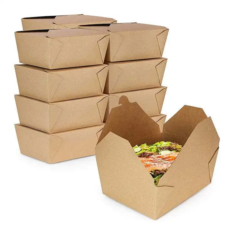 Custom disposable 16 26 32oz kraft packaging pail for food takeout takeaway rice chinese noodle packing paper box with handle