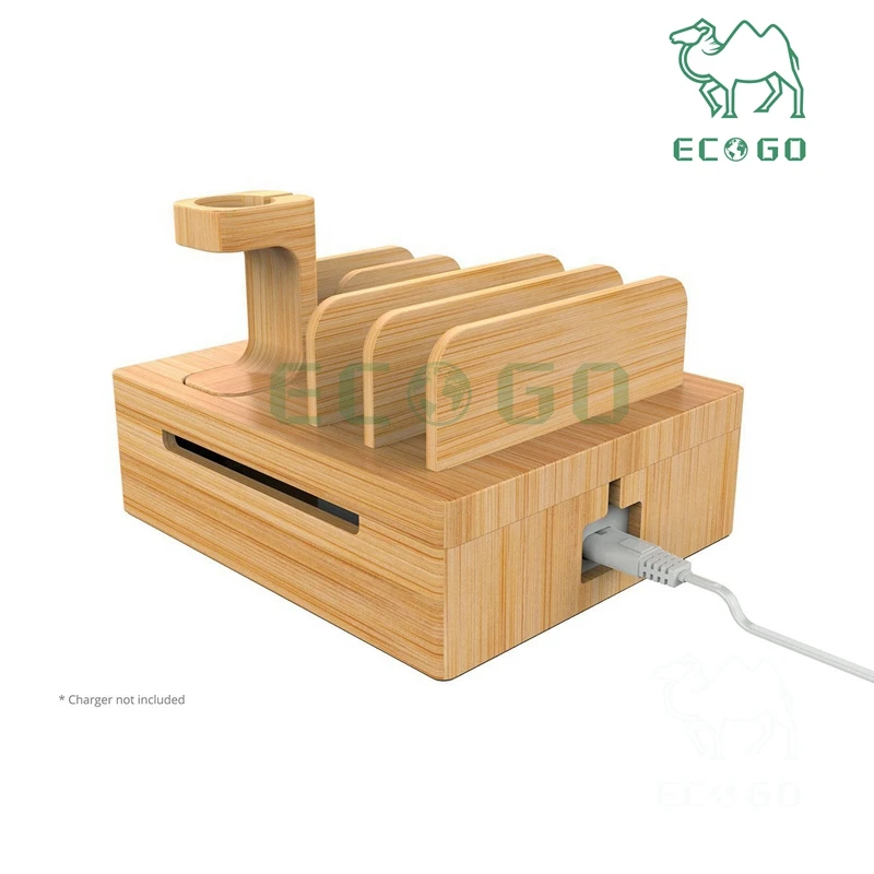 Bamboo Desktop Charging Organizer Multi Device Charging Station Dock For iPhone iPad Smartphone Tablets Trendy Charging Dock