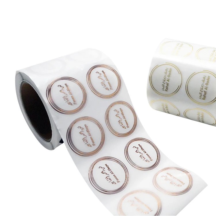 custom private high quality self adhesive bopp waterproof logo printing transparent round bottle stickers rose gold foil labels